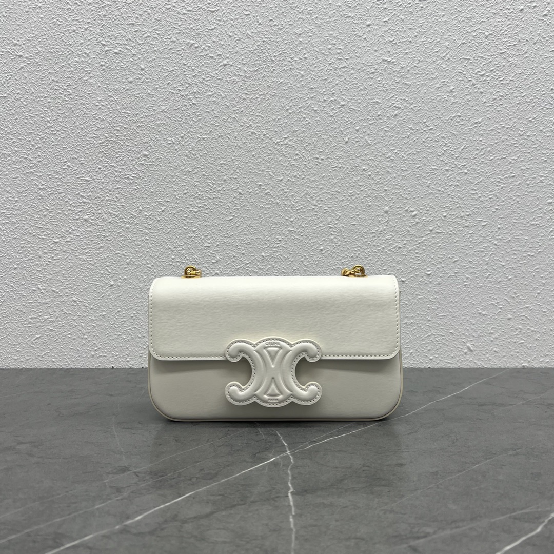 Celine Chain Shoulder Bag Cuir Triomphe In Shiny Calfskin White 199243